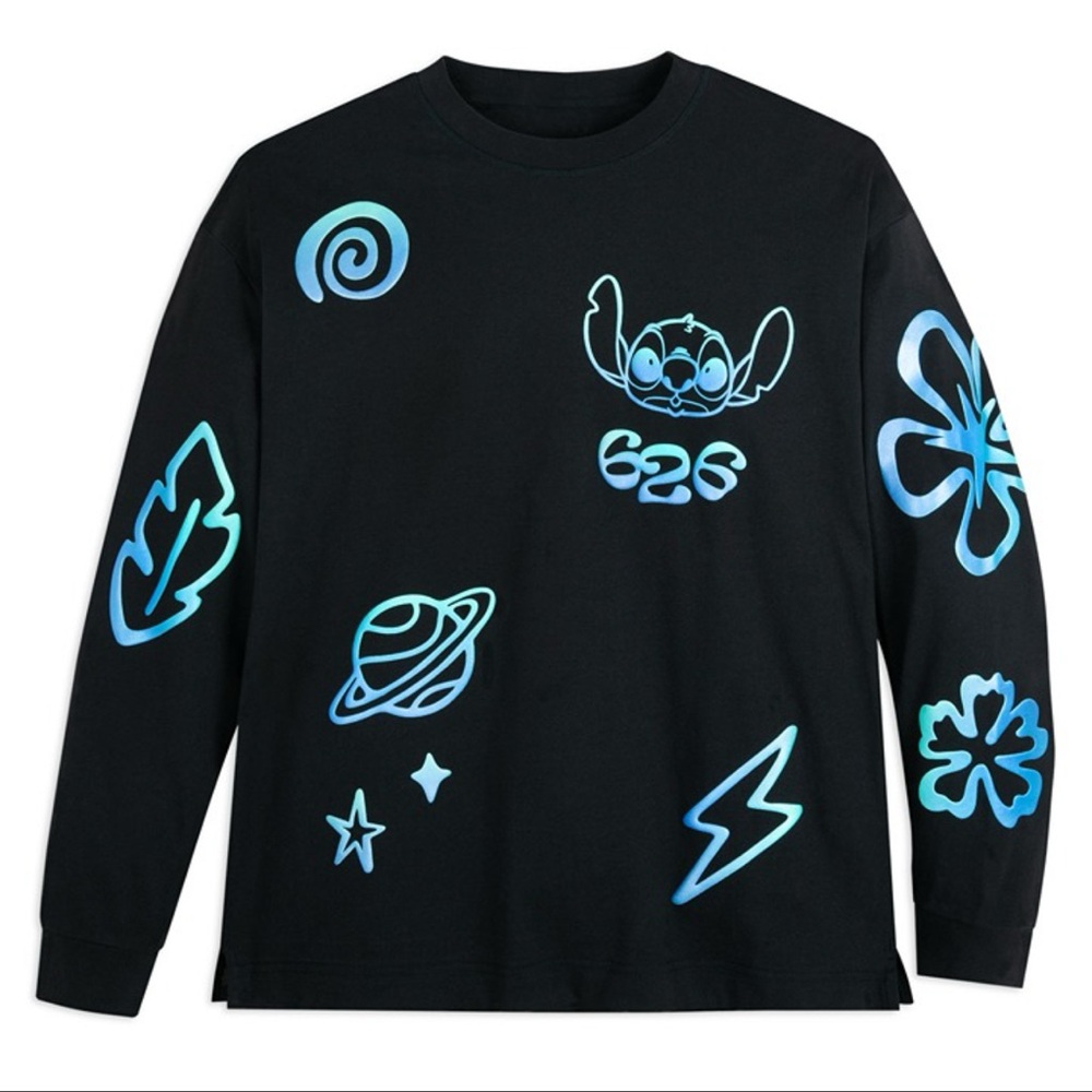 Disney Parks Stitch 626 Celebration Crew Sweatshirt Black Blue | Medium | NWT‎